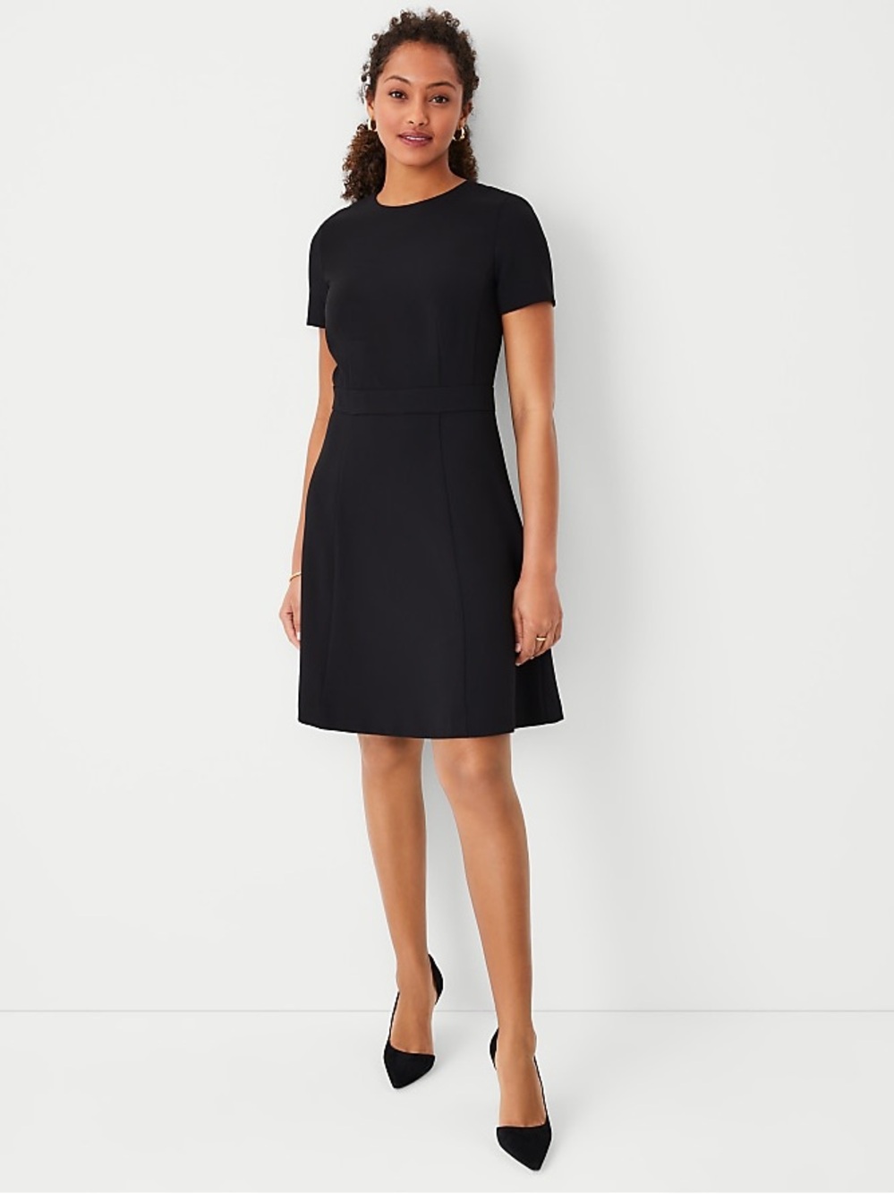 Ann Taylor Black Short-Sleeve Fit-and-Flare Mini Dress